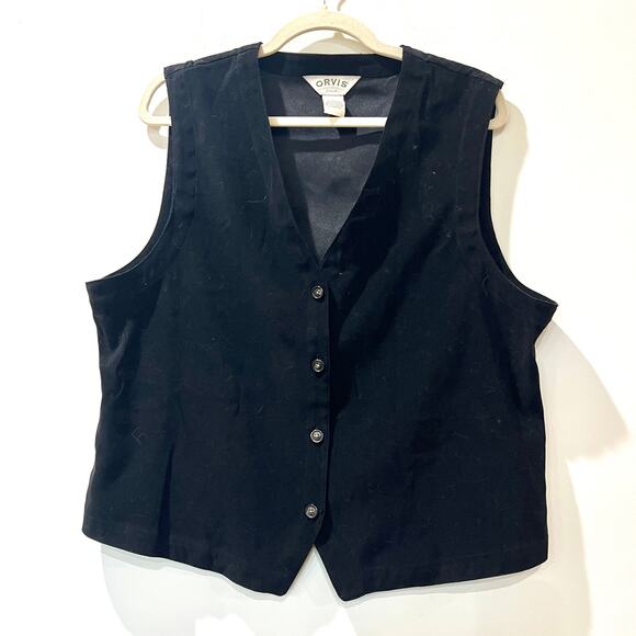 Vtg Orvis Black Button Up Vest Waistecoat V-Neck Women’s Sz L - Picture 1 of 5